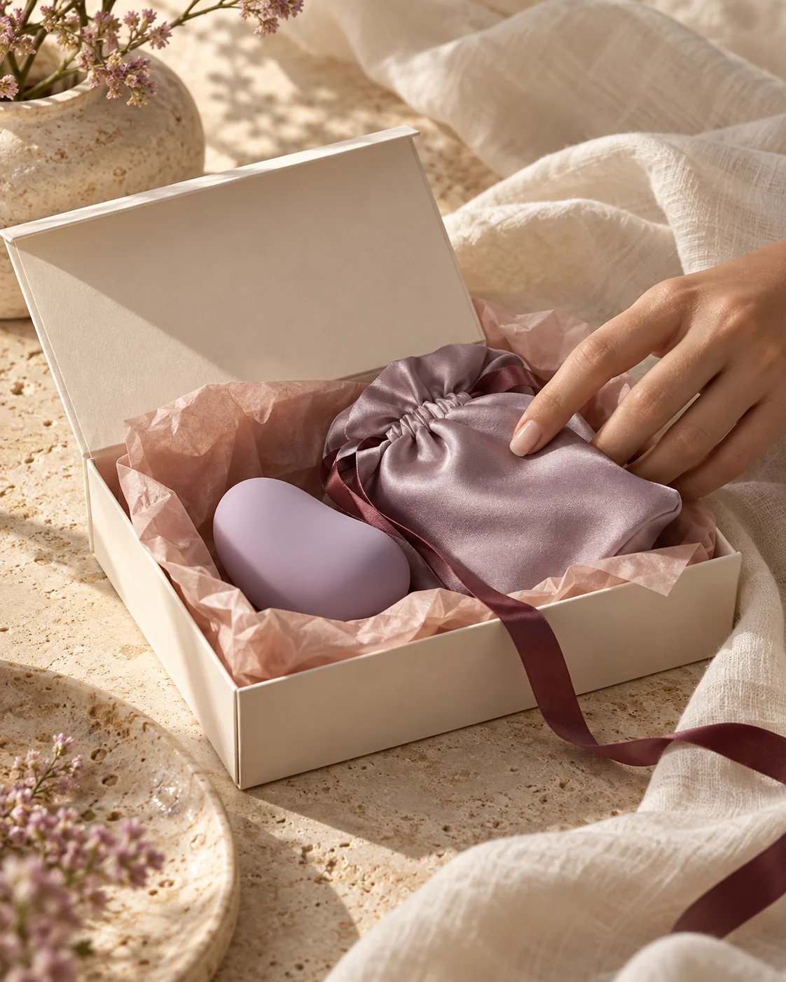 CHYOCARE product in gift box with satin pouch — thoughtful packaging and design